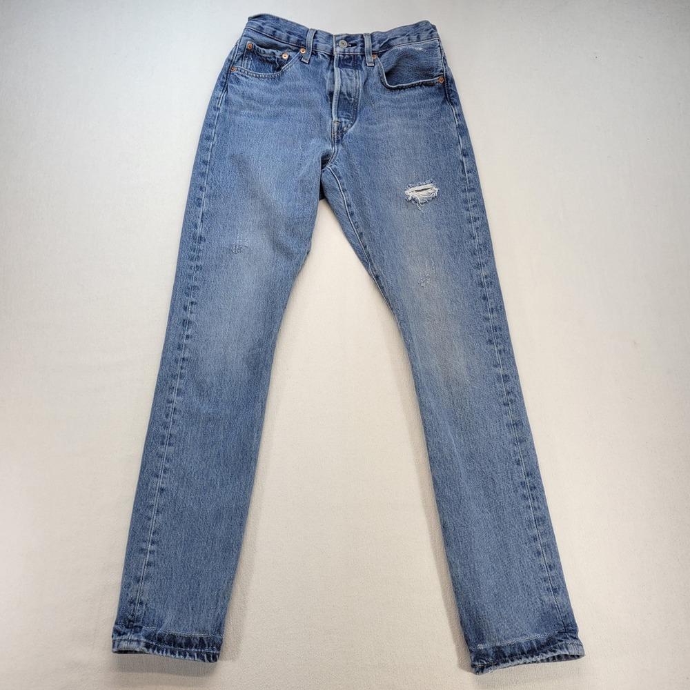 Levi's‎ 501 S Skinny Jeans Womens 27 Blue High Rise Ripped Denim Button Fly